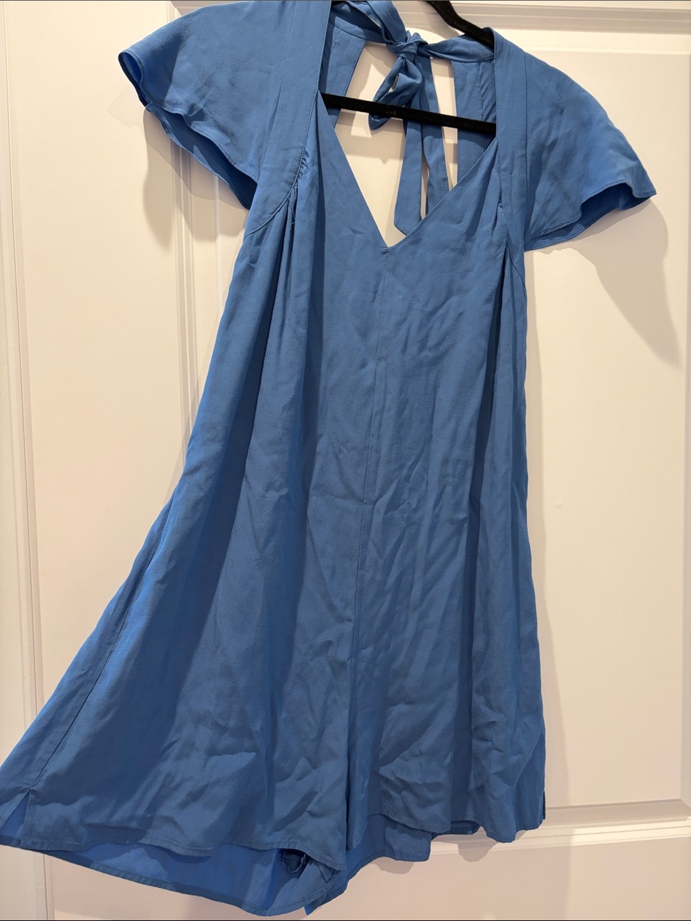 French Connection Blue V-Neck Tie-Back Mini Dress